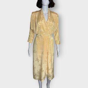 Vintage 1980s Sears Butter Yellow Double Button Flowy Midi Dress
